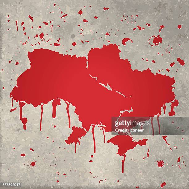 ukraine map graffiti red splats on wall - polished concrete stock illustrations