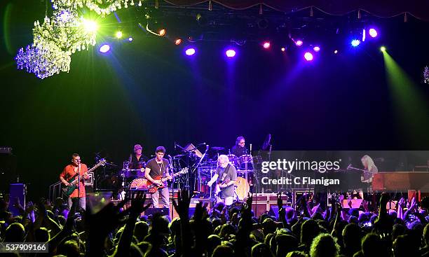 Drummer Bill Kreutzmann, Guitarists John Mayer, Bob Weir and Drummer Mickey Hart of Dead and Company perform during the 'Pay it Forward' concert at...