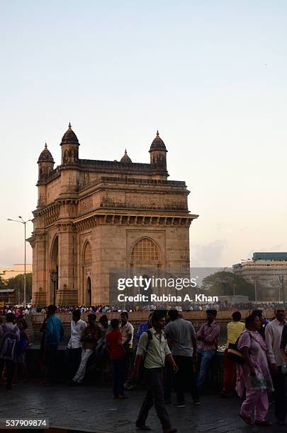 Sunday crowds at the Gateway of India in the searing summer temperatures of the island city on May 29, 2016 in Mumbai, India.