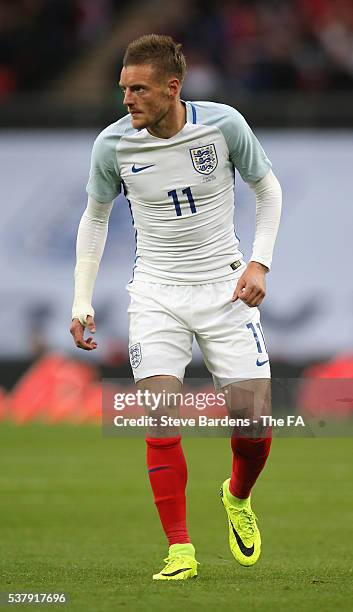 Jamie Vardy of England in action during the International Friendly match between England and Portugal at Wembley Stadium on June 2, 2016 in London,...