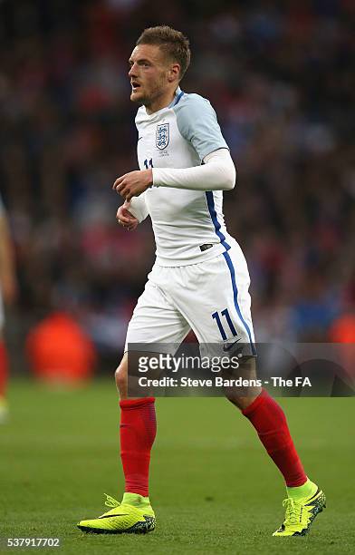 Jamie Vardy of England in action during the International Friendly match between England and Portugal at Wembley Stadium on June 2, 2016 in London,...