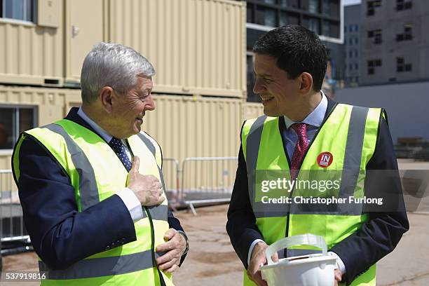 Former Labour minister David Miliband and Alan Johnson MP visit the new new HSBC bank site as they join the Remain Battle bus campaign for remain...