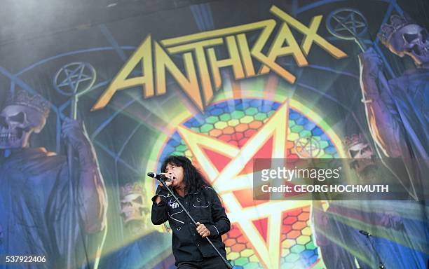 Joey Belladonna of Anthrax performs at the Rock in Vienna festival, on June 3, 2016 in Vienna, Austria. / AFP / APA / GEORG HOCHMUTH / Austria OUT