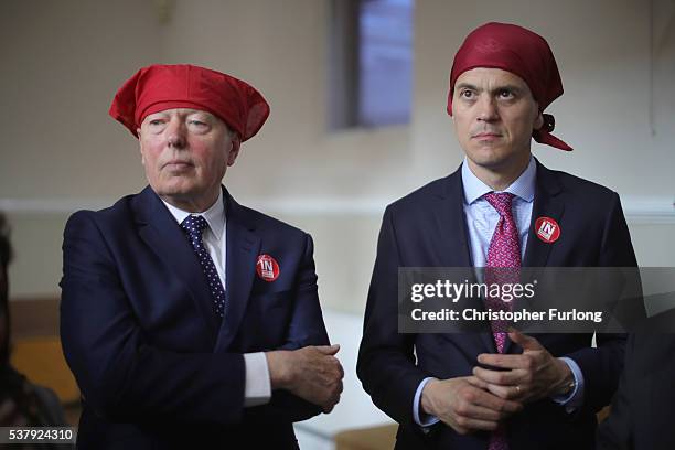 Former Labour minister David Miliband and Alan Johnson MP take part in a community meeting at Ramgarhia Sikh Temple in Birmingham as the MP's...