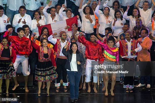 Presidential Candidate for Fuerza Popular Keiko Fujimori smiles during her closing campaign rally at Villa el Salvador on June 02, 2016 in Lima, Peru.
