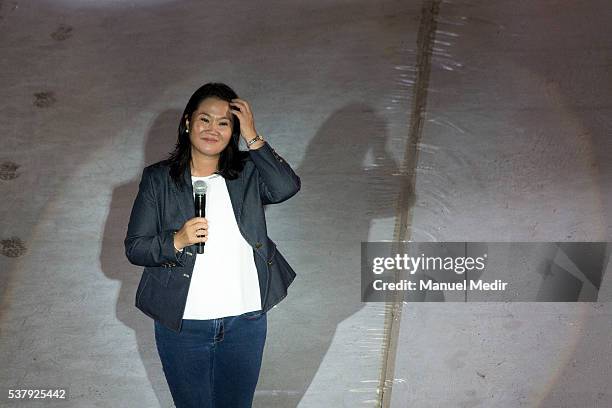 Presidential Candidate for Fuerza Popular Keiko Fujimori smiles during her closing campaign rally at Villa el Salvador on June 02, 2016 in Lima, Peru.