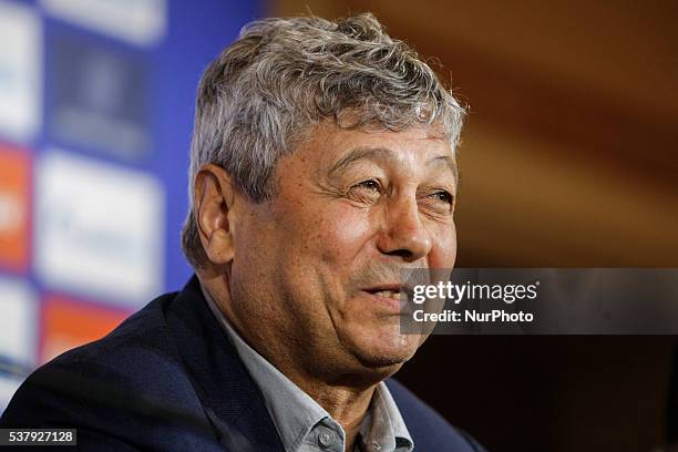 Mircea Lucescu speaks during his first press conference as head coach of FC Zenit St. Petersburg on June 3, 2016 in Saint Petersburg.