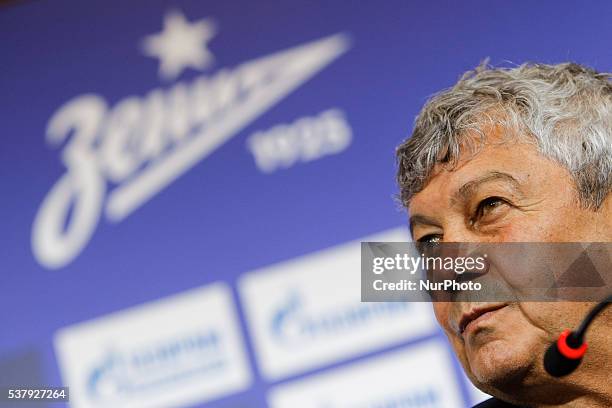 Mircea Lucescu speaks during his first press conference as head coach of FC Zenit St. Petersburg on June 3, 2016 in Saint Petersburg.