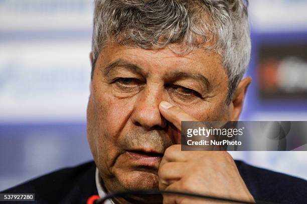 Mircea Lucescu attends his first press conference as head coach of FC Zenit St. Petersburg on June 3, 2016 in Saint Petersburg.