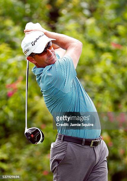 Jeff Gove of the United States hits his first shot on the 12th hole during the second round of the Corales Puntacana Resort And Club Championship on...