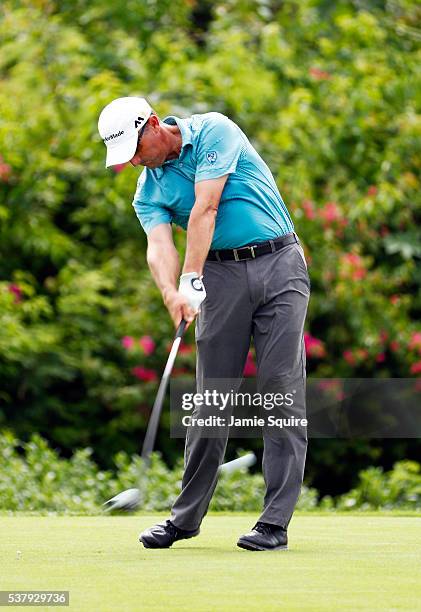 Jeff Gove of the United States hits his first shot on the 12th hole during the second round of the Corales Puntacana Resort And Club Championship on...