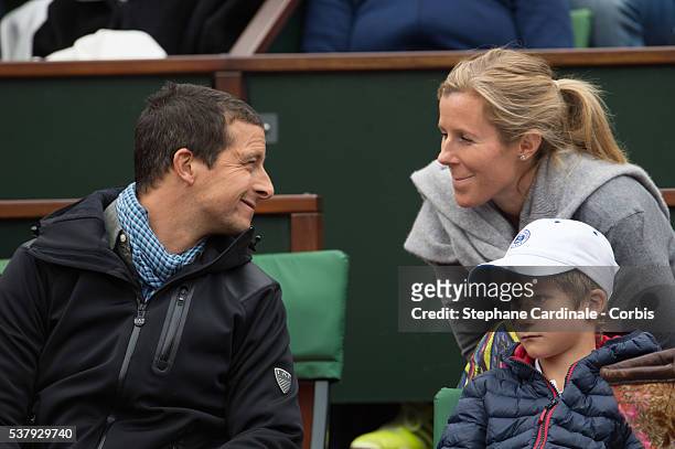 Bear Grylls and his son, and wife Shara Grylls attend day thirteen at Roland Garros on June 3, 2016 in Paris, France.