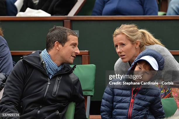 Bear Grylls and his son, and wife Shara Grylls attend day thirteen at Roland Garros on June 3, 2016 in Paris, France.