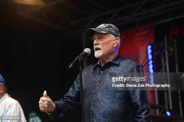 Musician and co-founder of The Beach Boys, Mike Love performs during "FOX & Friends" All American Concert Series outside of FOX Studios on June 3,...