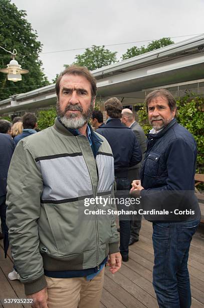 Eric Cantona and his brother Jean-Marie Cantona attend day thirteen of the 2016 French Openat Roland Garros on June 3, 2016 in Paris, France.