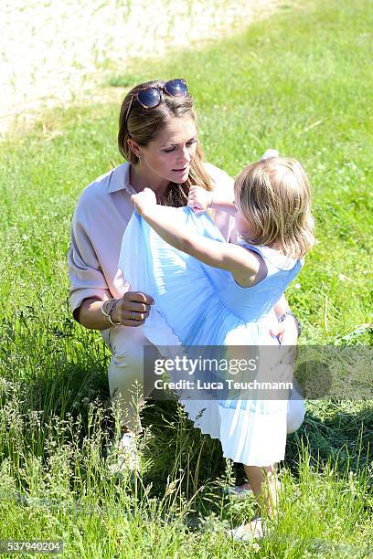 Princess Leonore of Sweden and her mother Princess Madeleine of Sweden are seen visiting the stables on June 3, 2016 in Gotland, Sweden. Duchess...