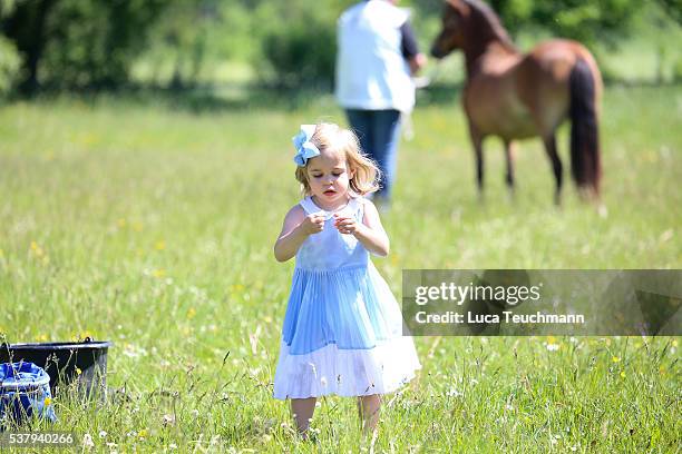 Princess Leonore of Sweden is seen visiting the stables on June 3, 2016 in Gotland, Sweden. Duchess Leonore will meet her horse Haidi of Gotland for...