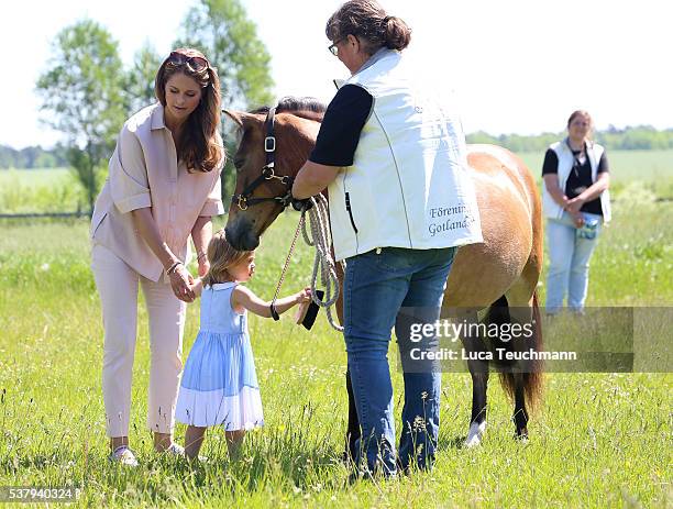 Princess Leonore of Sweden and her mother Princess Madeleine of Sweden are seen visiting the stables on June 3, 2016 in Gotland, Sweden. Duchess...