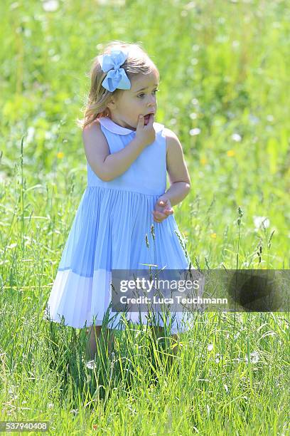 Princess Leonore of Sweden is seen visiting the stables on June 3, 2016 in Gotland, Sweden. Duchess Leonore will meet her horse Haidi of Gotland for...