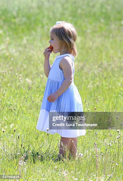 Princess Leonore of Sweden is seen visiting the stables on June 3, 2016 in Gotland, Sweden. Duchess Leonore will meet her horse Haidi of Gotland for...