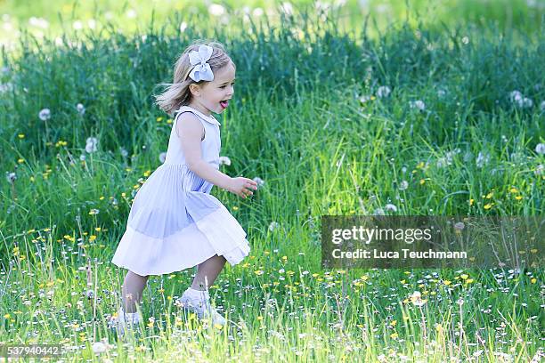 Princess Leonore of Sweden is seen visiting the stables on June 3, 2016 in Gotland, Sweden. Duchess Leonore will meet her horse Haidi of Gotland for...