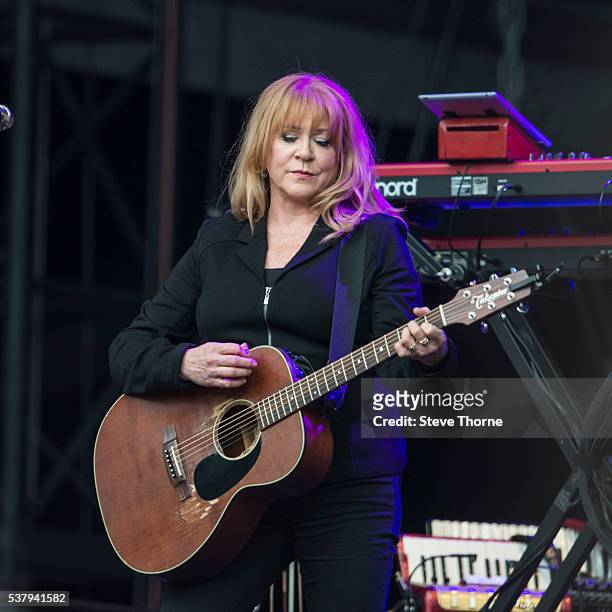 Soozie Tyrell performs with Bruce Springsteen at Ricoh Arena on June 3, 2016 in Coventry, England.