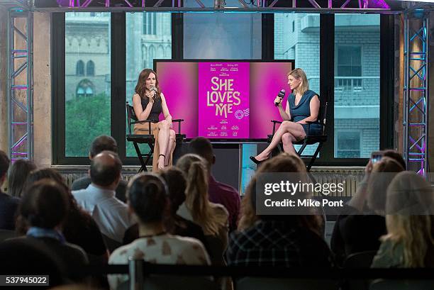 Actress Laura Benanti and Moderator Laura Heywood attend the AOL Build Speaker Series to discuss "She Loves Me" at AOL Studios In New York on June 3,...