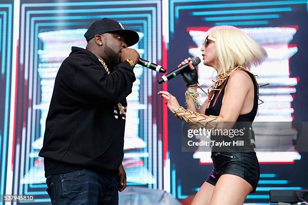 Big Boi and Sarah Barthel of Big Grams perform onstage during the 2016 Governors Ball Music Festival at Randall's Island on June 3, 2016 in New York...