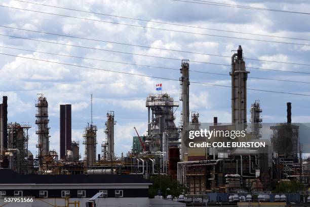 View of Syncrude's mine site north of Fort McMurray, Alberta on June 3, 2016. Production at the plant continues after being briefly suspended during...