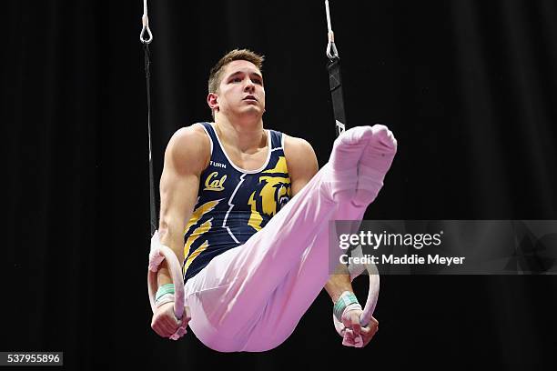 Kevin Wolting competes on the rings during the Men's P&G Gymnastics Championships at the XL Center on June 3, 2016 in Hartford, Connecticut.