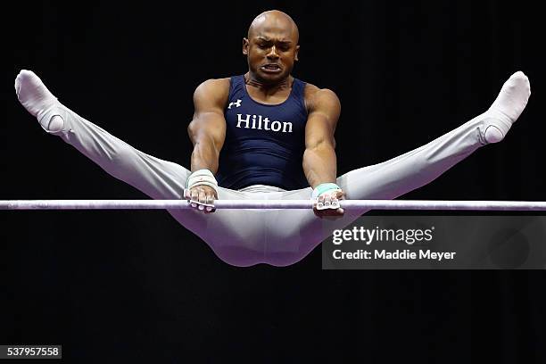 John Orozco competes on the horizontal bar during the Men's P&G Gymnastics Championships at the XL Center on June 3, 2016 in Hartford, Connecticut.