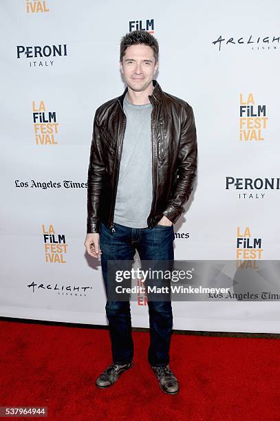 Producer/actor Topher Grace attends the premiere of "Opening Night" during the 2016 Los Angeles Film Festival at Arclight Cinemas Culver City on June...