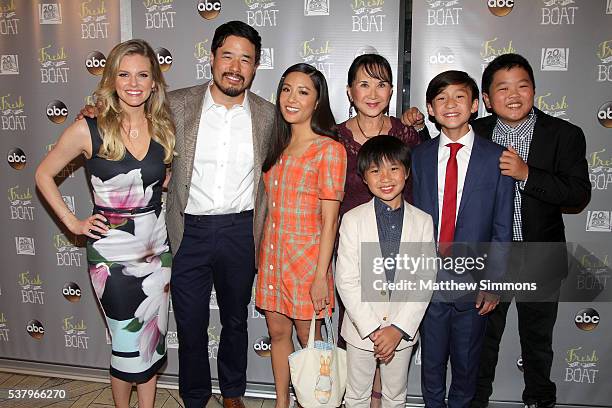 Actress Chelsey Crisp, Randall Park, Constance Wu, Lucille Soong, Ian Chen, Forrest Wheeler and Hudson Yang attend the Emmy FYC event for ABC's...