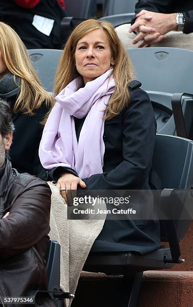 Anne Gravoin, wife of French Prime Minister Manuel Valls attends day 13 of the 2016 French Open held at Roland-Garros stadium on June 3, 2016 in...