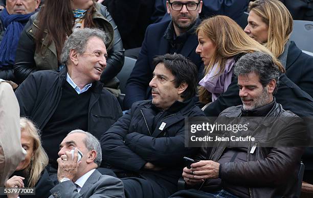 Michel Drucker, Yvan Attal, Anne Gravoin, wife of French Prime Minister Manuel Valls attend day 13 of the 2016 French Open held at Roland-Garros...