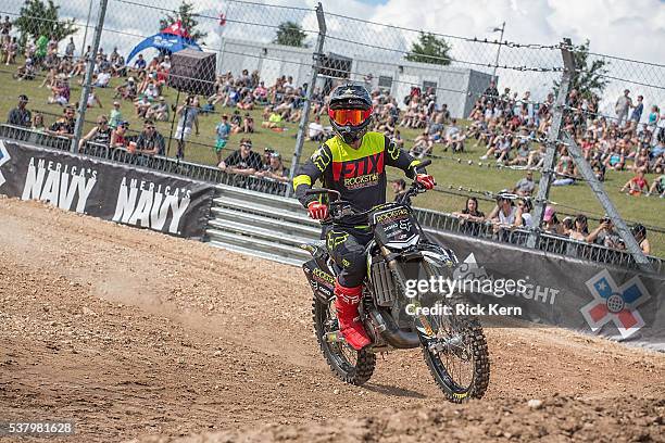 Adam Jones participates in Moto X Freestyle Warm-up during X Games Austin at Circuit of The Americas on June 2, 2016 in Austin, Texas.