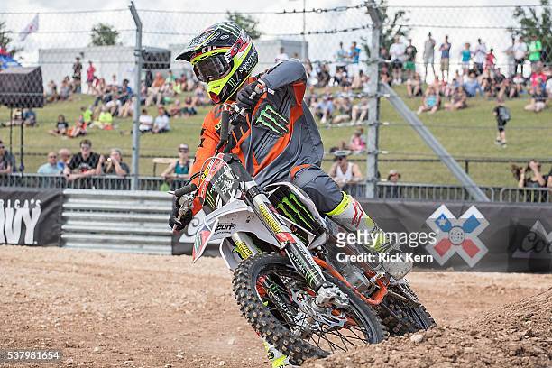 Blake Williams participates in Moto X Freestyle Warm-up during X Games Austin at Circuit of The Americas on June 2, 2016 in Austin, Texas.