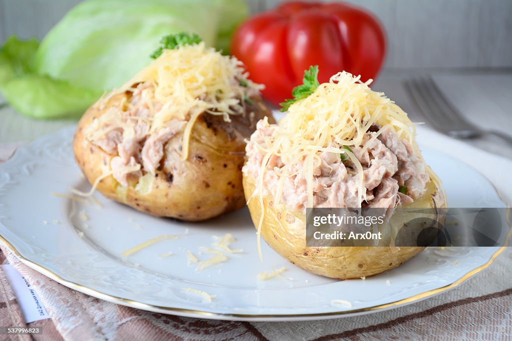 Tuna salad stuffed baked potatoes