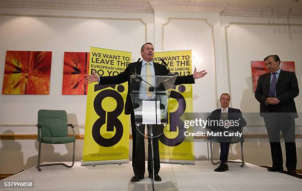 Former Defence Secretary Liam Fox speaks at a Grassroots Out! campaign rally at the Mercure Bristol Grand Hotel on June 4, 2016 in Bristol, England....