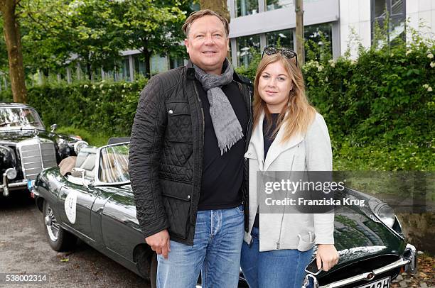 Oliver Kastalio, CEO Rodenstock and his daughter Laura Kastalio during at the BVMW Oldtimer Rallye 2016 starts at Rodenstock Headquarter on June 04,...