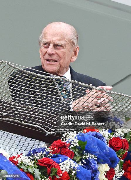 Prince Philip, Duke of Edinburgh, attends Derby Day during the Investec Derby Festival, celebrating The Queen's 90th Birthday, at Epsom Downs...