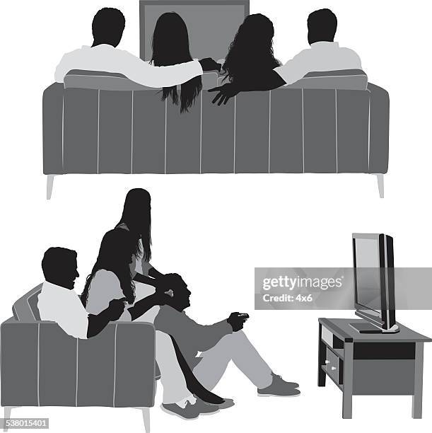 stockillustraties, clipart, cartoons en iconen met friends watching television - televisie kijken