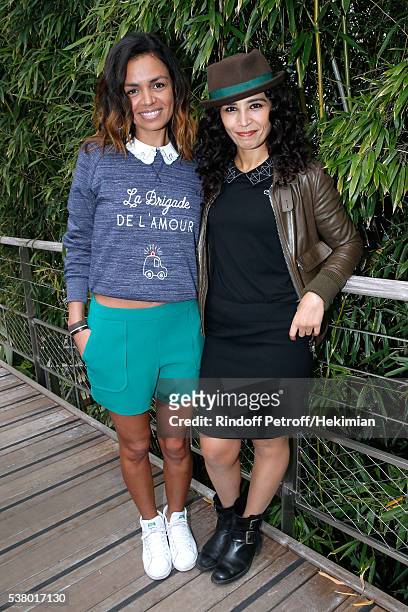 Journalists Laurence Roustandjee and Aida Touihri attends Day Fourteen, Women single's Final of the 2016 French Tennis Open at Roland Garros on June...