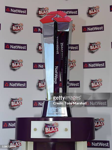 The NatWest T20 Blast Trophy during the NatWest T20 Blast match between Worcestershire Rapids and Yorkshire Vikings at New Road on June 2, 2016 in...
