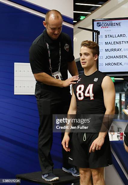 Ronning is measured for Height/Wingspan during the NHL Combine at HarborCenter on June 4, 2016 in Buffalo, New York.