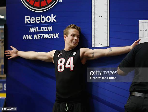 Ronning is measured for Height/Wingspan during the NHL Combine at HarborCenter on June 4, 2016 in Buffalo, New York.