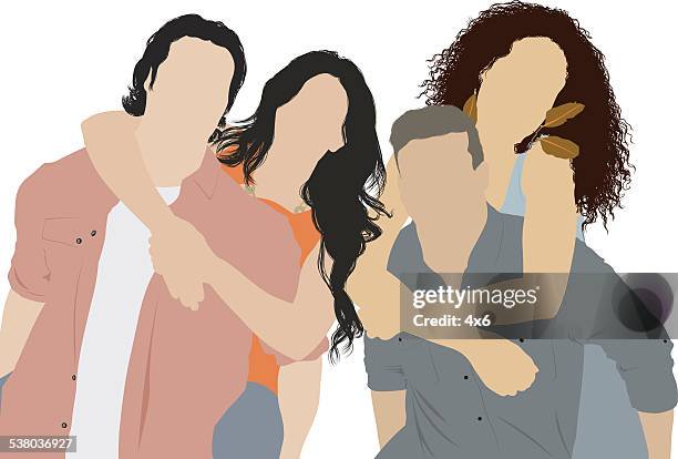four friends doing piggy back - hipster friends stock illustrations