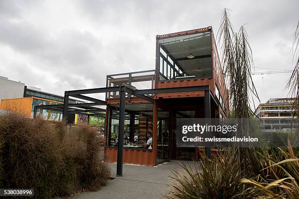 christchurch: shops in the new shipping container shopping area - business finance and industry stock pictures, royalty-free photos & images