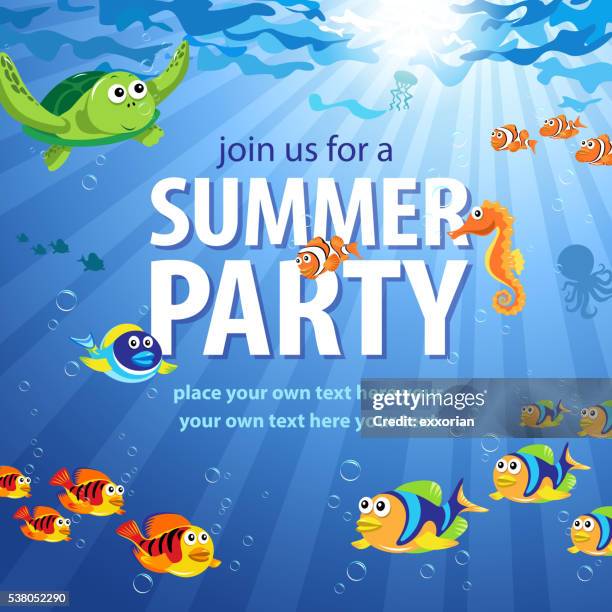 unterwasser sommer-party - meeresboden stock-grafiken, -clipart, -cartoons und -symbole