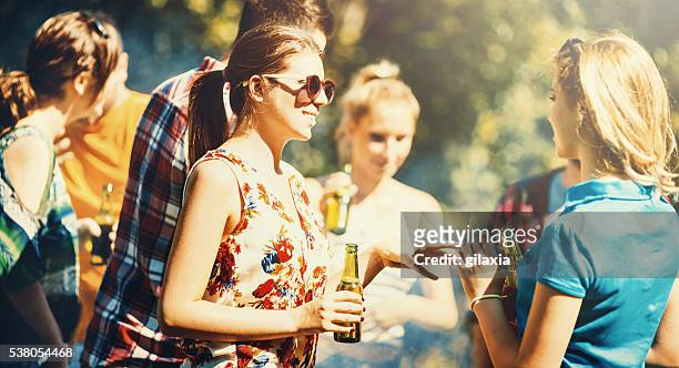 garden party. - grill friends and beer stock pictures, royalty-free photos & images